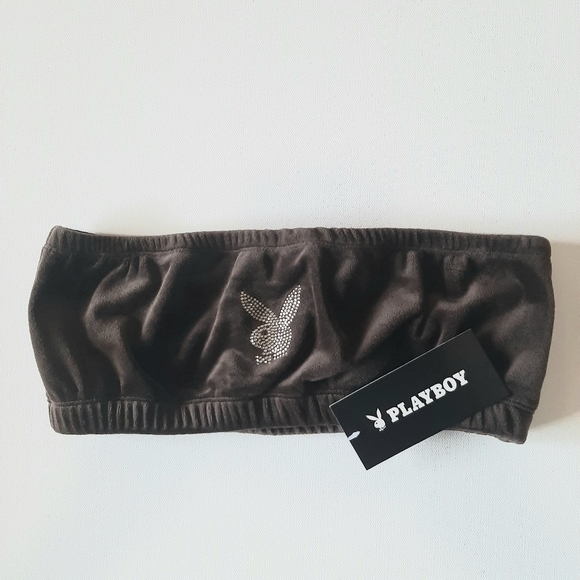 Dark Brown Playboy Bandeau Velour Tube Top - Picture 2 of 3